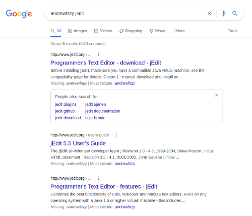 No results for 'andrewfitzy jedit'