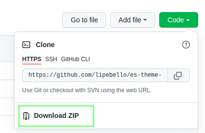 Download zip link in Github